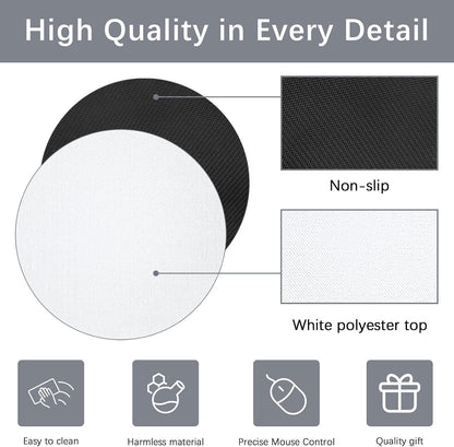 30 PCS White Mouse Pad for Heat Press Printing, Round Rubber Mouse Mat, Bulk Crafts Custom Photos Non Slip Bottom 20x20x0.2 cm