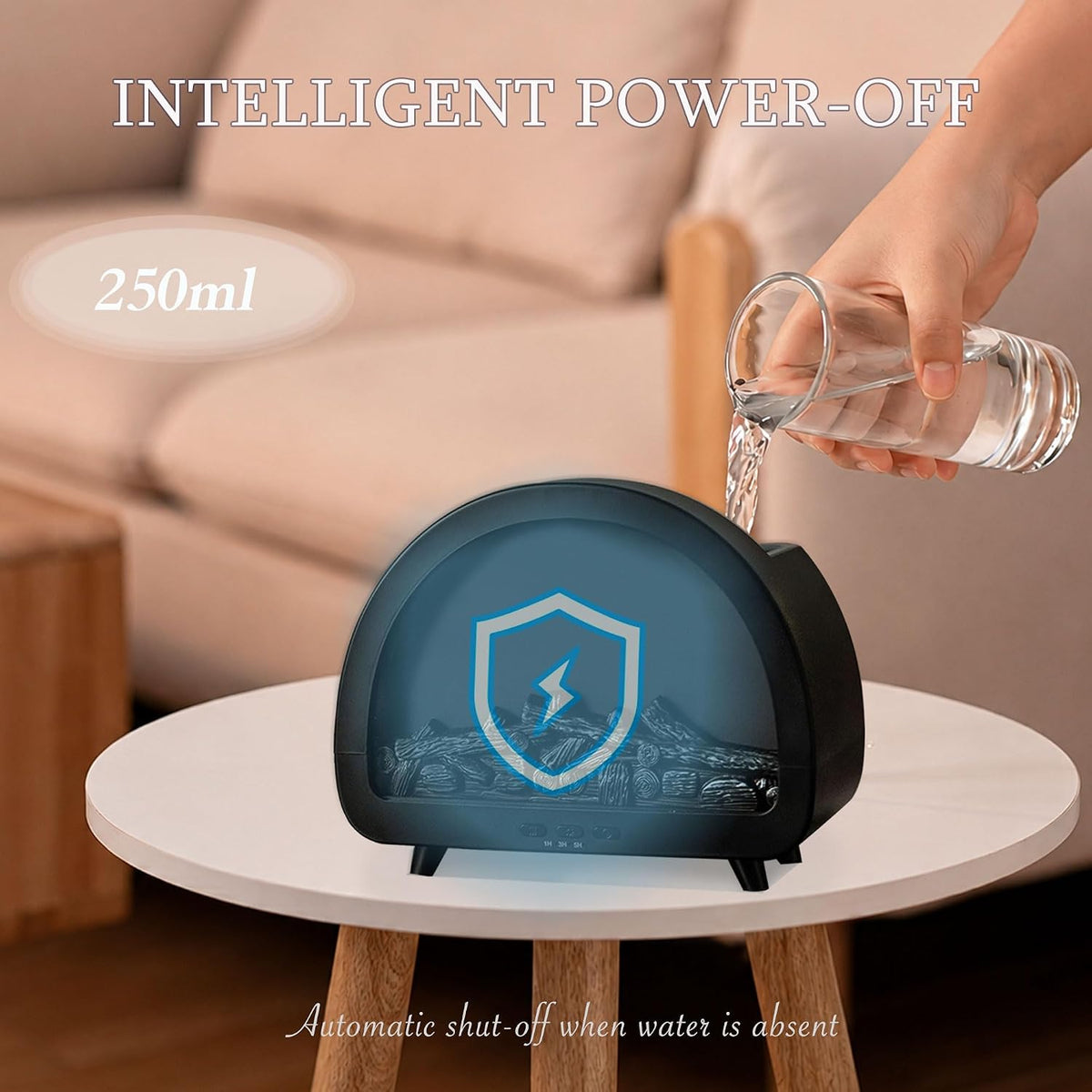 2026 Upgraded 12 Color Flame Fireplace Aroma Essential Oil Diffuser,250ml USB Desktop Noiseless Cool Mist Humidifier with Timer Auto-Off Protection for Home,Office, Gift (Black, Arched)