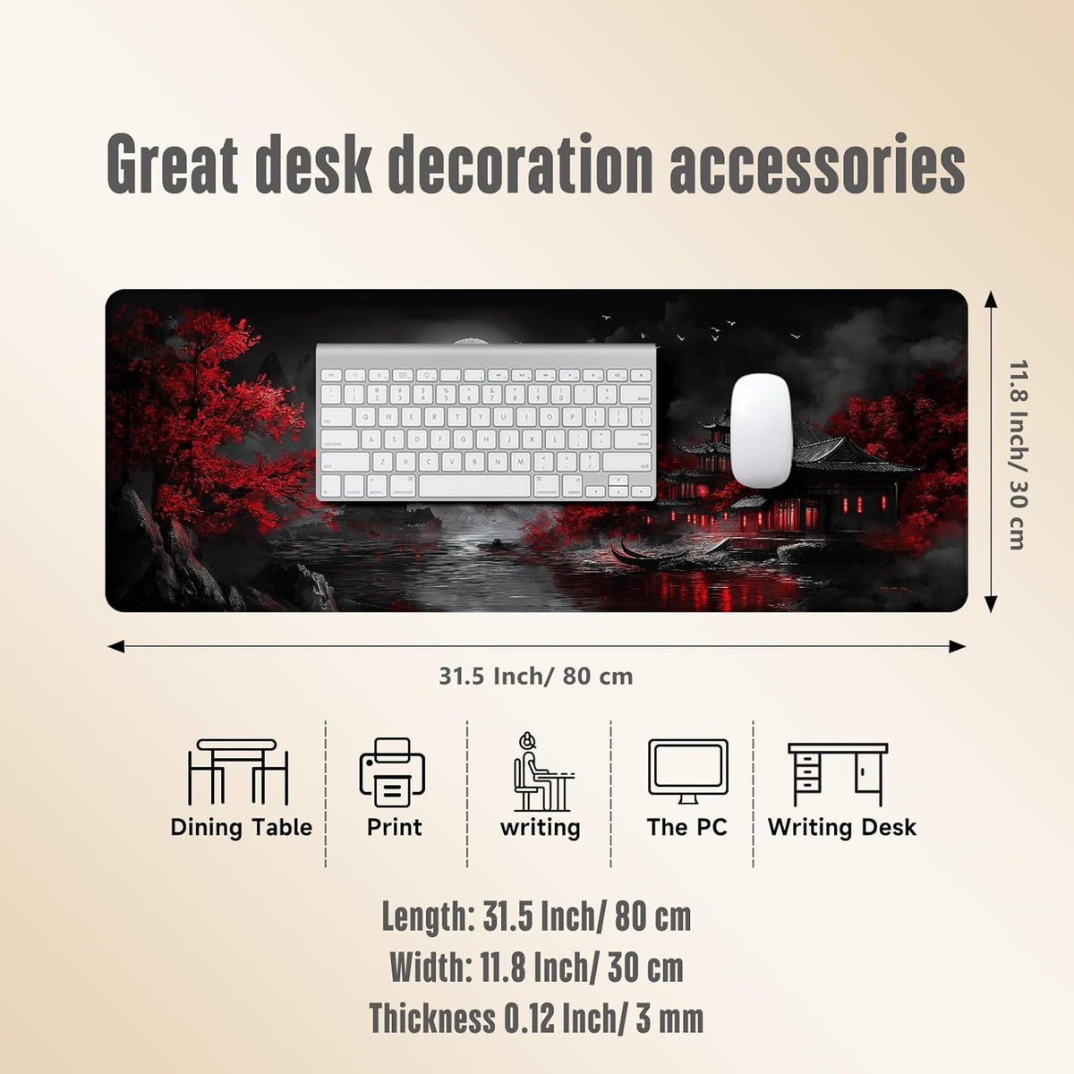 Extended Gaming Mouse Pad, Large Mouse Mat 3 mm Nature Rubber Base Mousepad with Stitched Edges, Non-Slip Desk Mat for Office Home Great Gift 31.5x11.8 Inch (Dark Canyon 5)