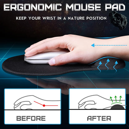 Flutesan 9 Pcs Ergonomic Mouse Pad with Wrist Rest Black Mouse Pads Memory Foam Non-Slip Mousepad Comfortable Computer Mousepad with PU Base for Pain Relief Computer Cafe Home Office Desk Accessories
