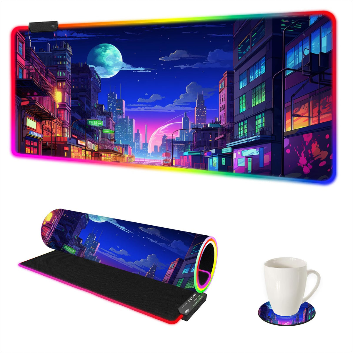 AIMSA RGB Gaming Mouse Pad Extended, Large Led Mousepads Non-Slip Rubber Base with 14 Lighting Modes, Computer Keyboard Mat Soft Desk pad Waterproof 35.4 x 15.8 inches, Galaxy Nebula Universe