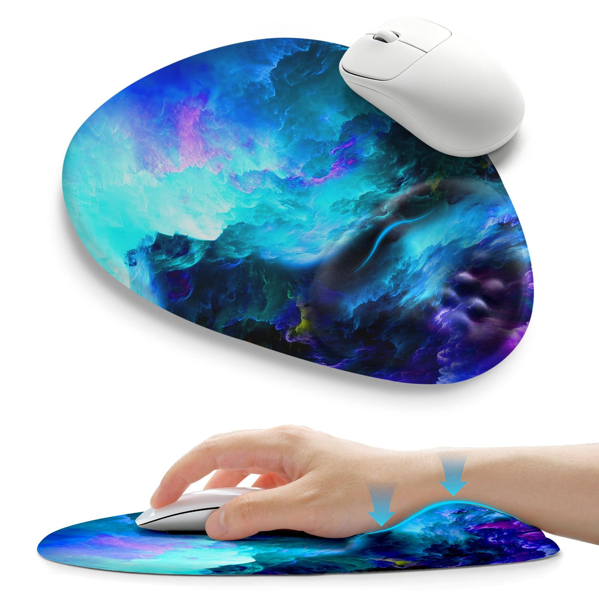 Palm-Rest and Wrist-Hugging Mouse Pad Wrist Rest, Ergonomic Wrist Support with Curve Fitting Cushioned Memory Foam for Carpal Tunnel Pain Relief, 9.9 x 8.3 Inch, Dark Night Black