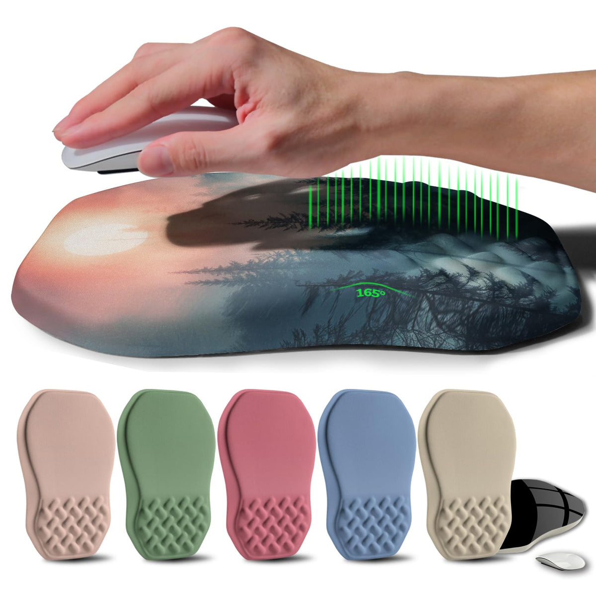 Ergonomic Raised Mouse Pad Wrist Support with Bilateral Slope Memory Foam Mousepad for Wrist Rest and Carpal Tunnel Pain Relief 11.8x7.9〃 Black