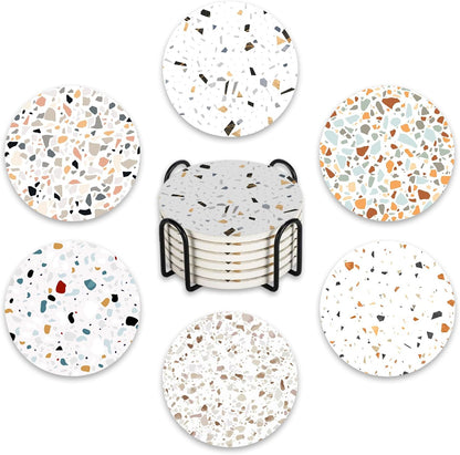 Terrazzo Ceramic Coasters with Holder Set of 6