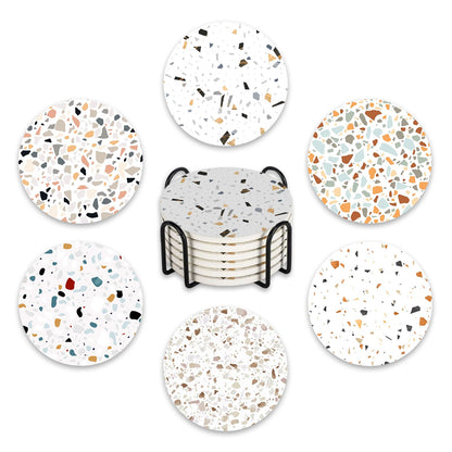Terrazzo Ceramic Coasters with Holder Set of 6