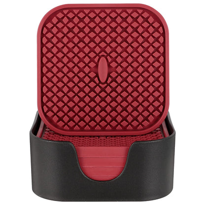 ME.FAN Silicone Square Coasters with Holder [6 Pack] - Black