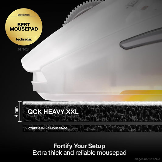 SteelSeries QcK Heavy Gaming Mousepad — Thicker, Non-Slip Silicone Rubber Base, Peak Tracking, Optimized for Gaming FPS, MOBAs, RTS, MMO — XXL Size 900 mm x 400 mm x 4 mm — White