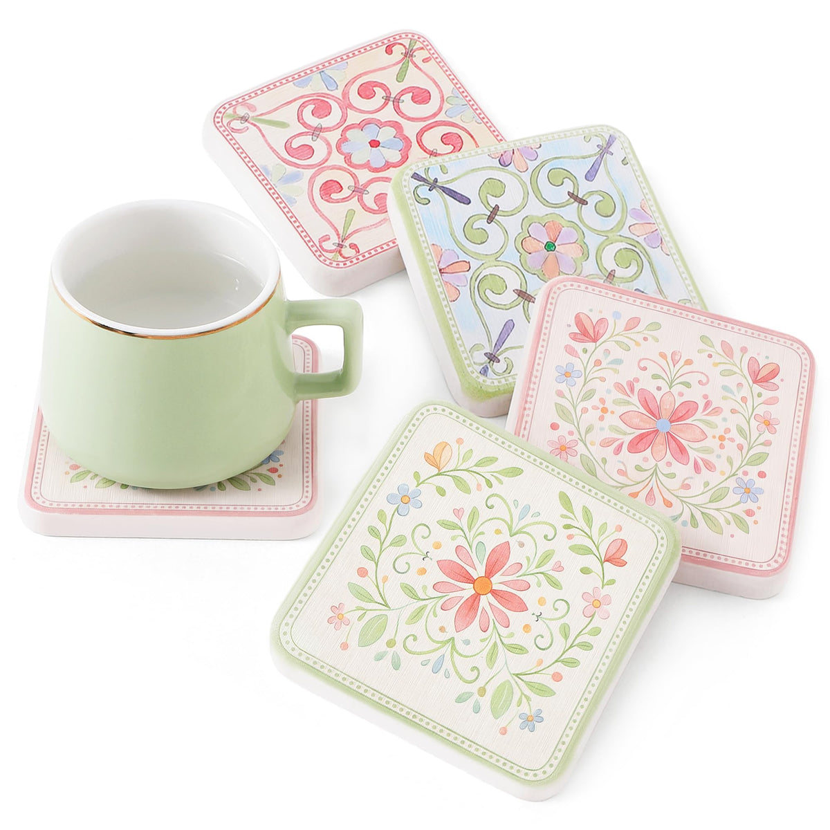 Coasters Set of 4, Square Drink Coasters Vintage Diatomite Coaster Cup Mats