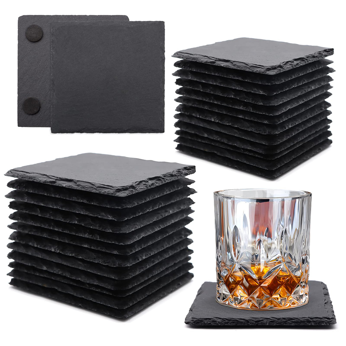 VIBRATITE 60 Pack 4 Inch Square Black Slate Drink Coasters