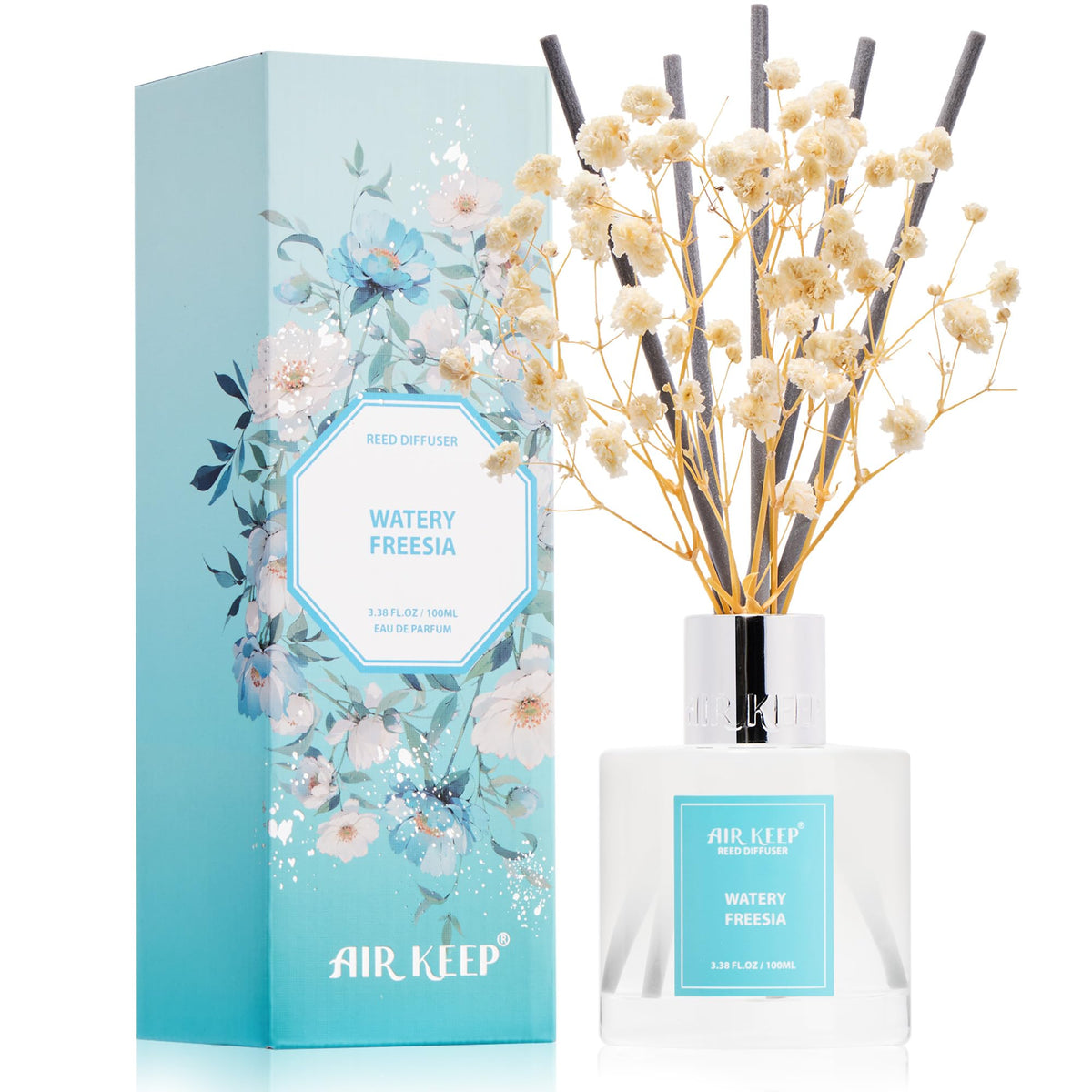 Airkeep Reed Diffuser Set,3.38 fl oz (100 ml) - Clean Linen Oil Diffusers with 8 Reed Sticks,Home Fragrance Reed Diffuser for Bathroom Shelf Decor