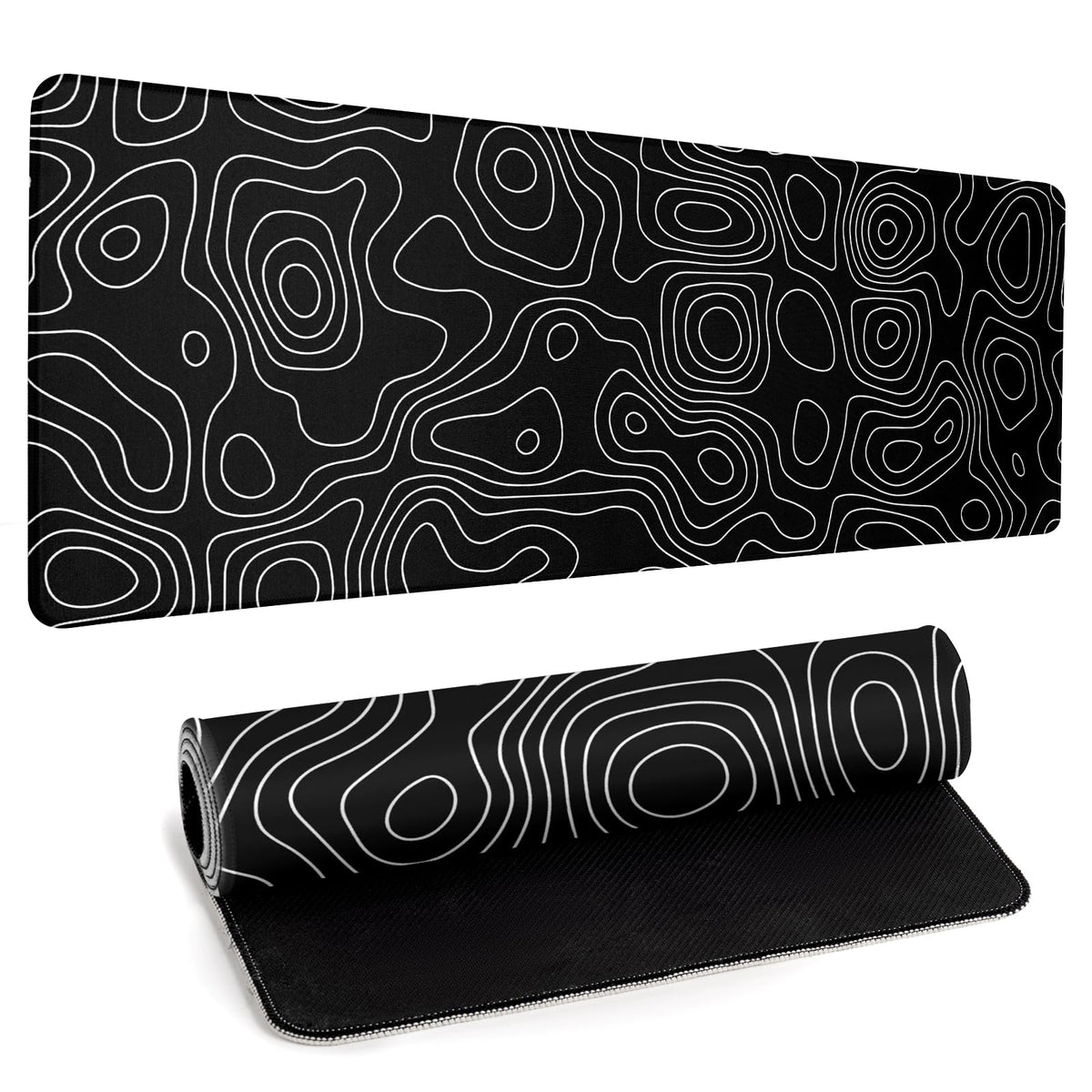 Large Topographic Map Gaming Mouse Pad for Desk Black Desk Pad with Non-Slip Rubber Base Stitched Edge Desk Organizers and Accessories Desk Decor