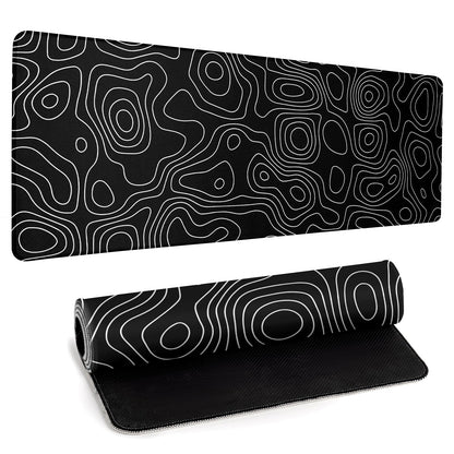 Large Topographic Map Gaming Mouse Pad for Desk Black Desk Pad with Non-Slip Rubber Base Stitched Edge Desk Organizers and Accessories Desk Decor