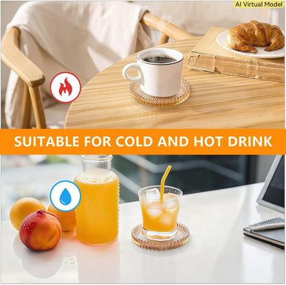 VIBRATITE 4 Inch Glass Coasters Set of 4, Amber Round Drink Coasters