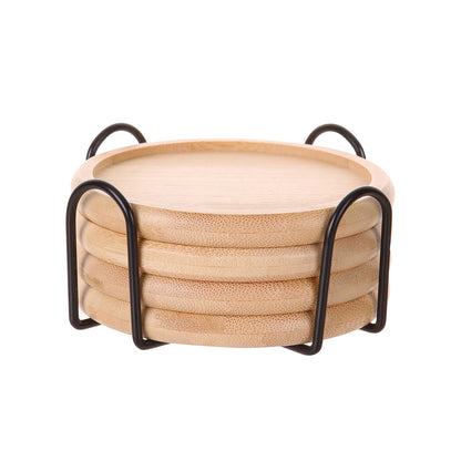 4 Inch Bamboo Drink Coasters Set with Holder, Non-Slip and Non-Stick,Protect Furniture from Water Stains and Heat Damage，Suitable for Dining Tables, Kitchens, Offices, Bars,Terrace. 【8 Pack】