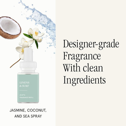 Pura Home Mini Fragrance Diffuser, Includes 1 Scent Refill, Linens & Surf