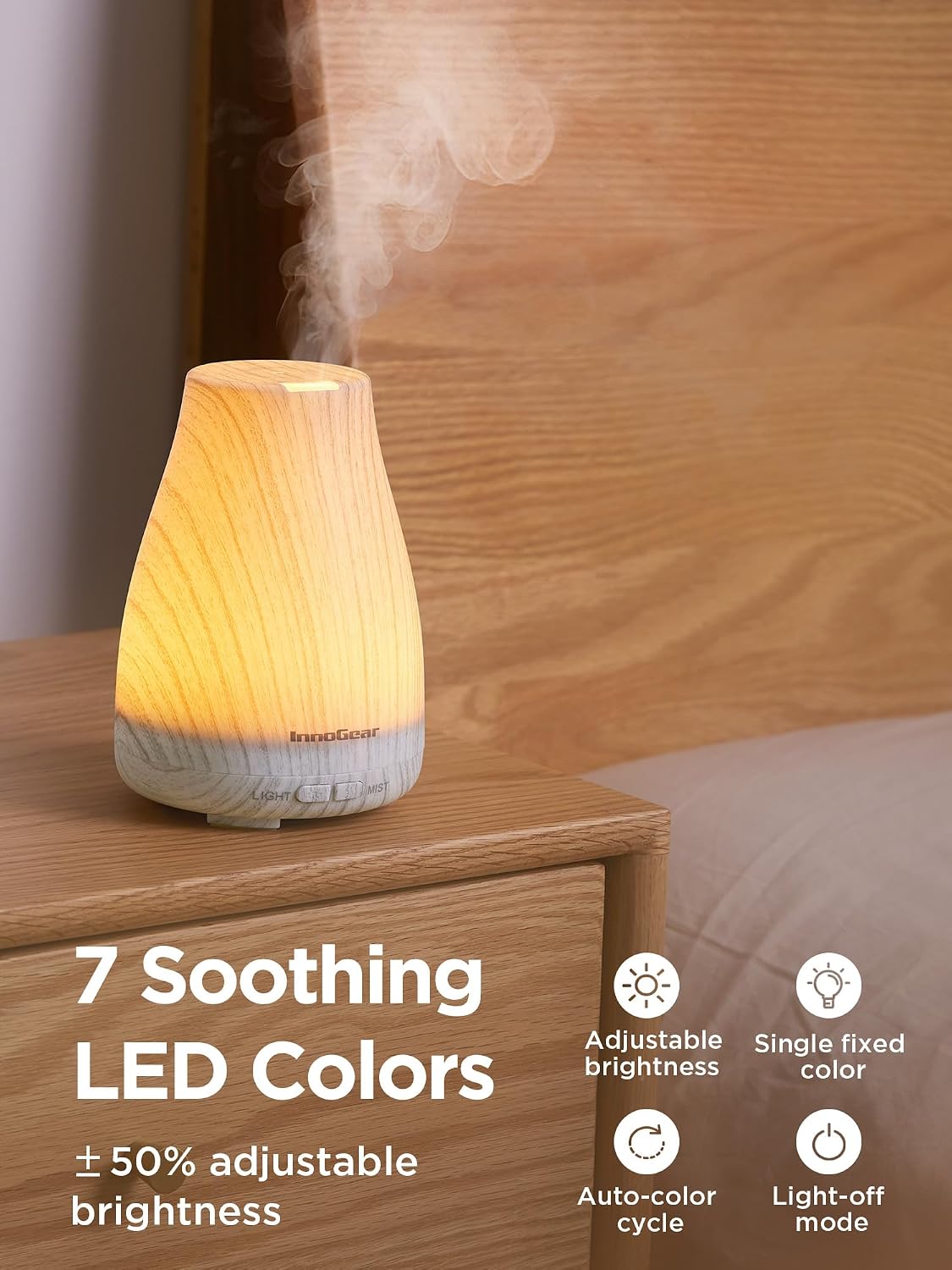 InnoGear Essential Oil Diffuser Ultrasonic Diffusers for Home, White Grey