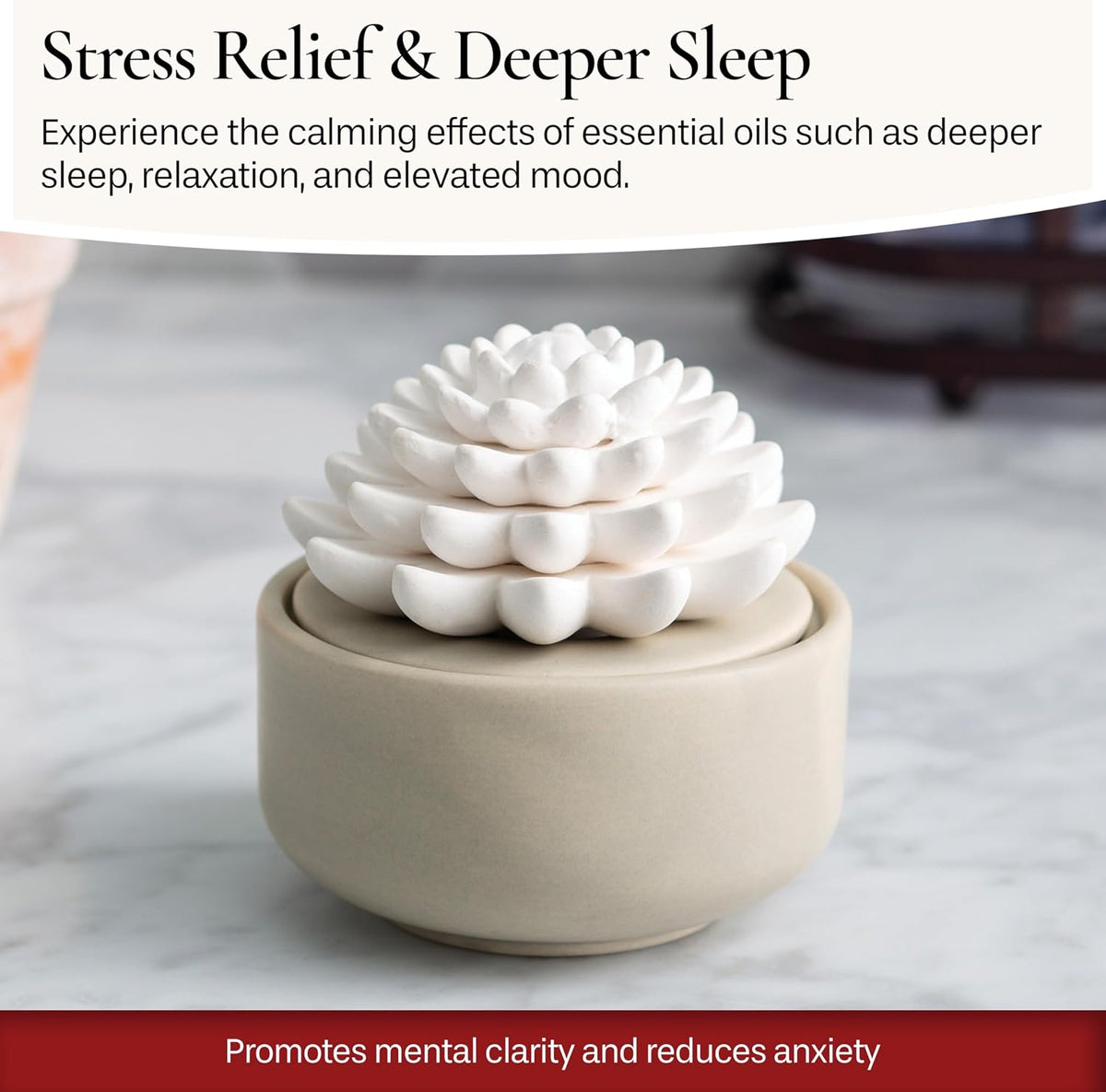 Airomé White Succulent, Porcelain Passive Essential Oil Diffuser (with 15ml Peppermint Essential Oil) – Non-Electric, Battery-Free, Improves Sleep, and Relieves Stress