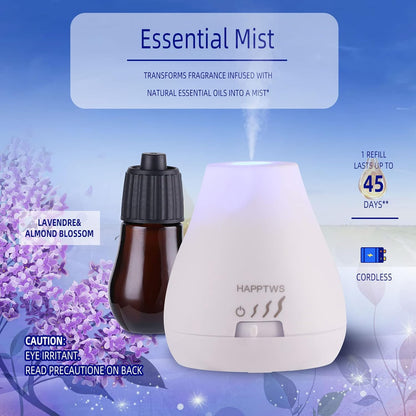 HAPPTWS Essential Oil Diffuser - Waterless Diffuser 3 Timer Settings Battery Powered for Bedroom Yoga Room Toilet Pet Room White