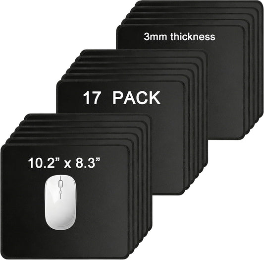 17 Pack Mouse Pads Bulk, Black Mouse Pads for Desk, Office and Laptop