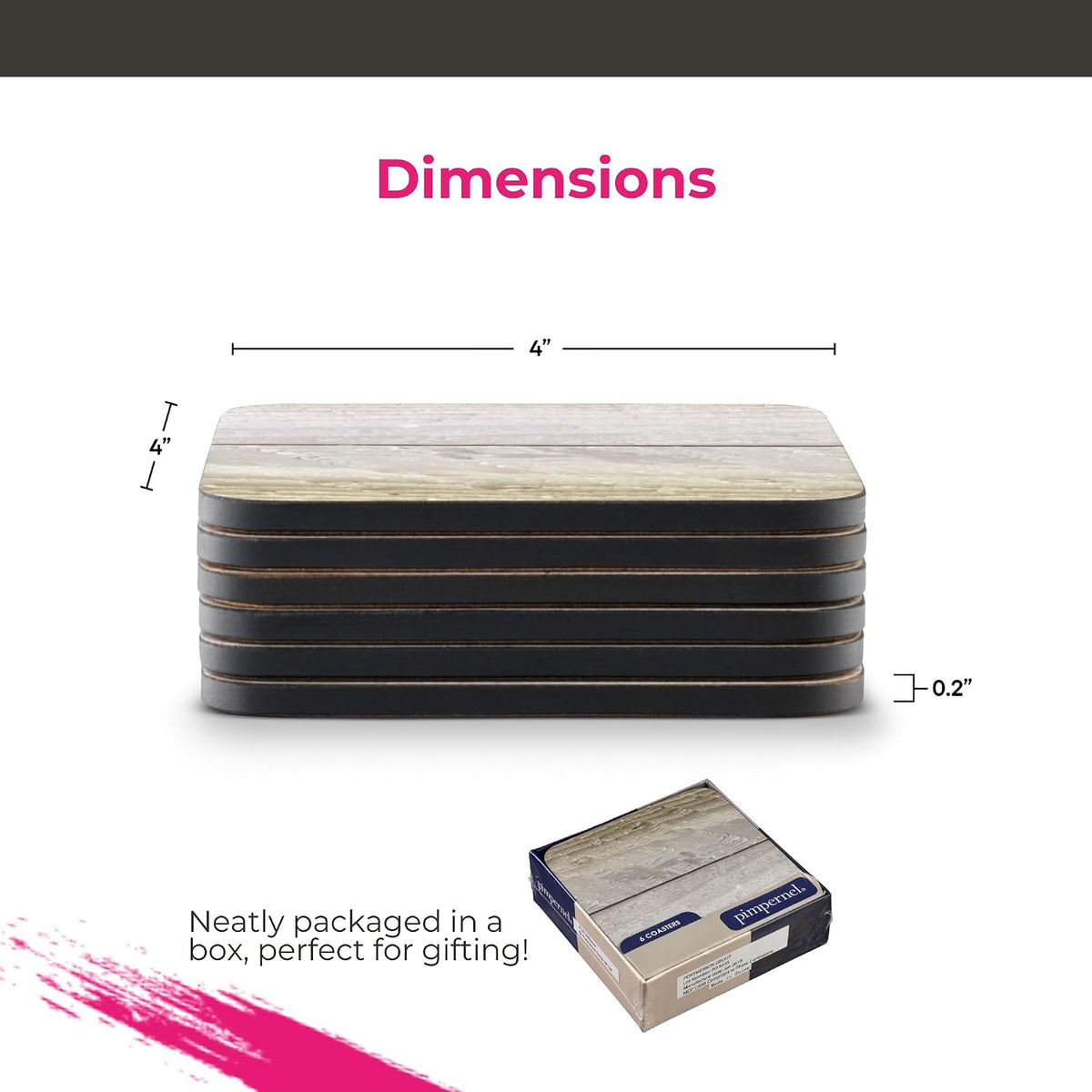 Pimpernel Driftwood Collection Coasters, Set of 4 (4" x 4") – Square Cork-Backed Drink Mats in Gray & Brown, Heat & Stain Resistant up to 212°F, Decorative Tabletop Accessories for Dining & Coffee