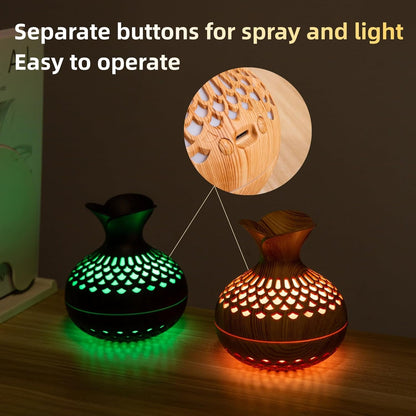 Colorful Cool Mini Humidifier, Flower Shape USB Personal Desktop Humidifier for Car, Office Room, Bedroom,etc. 2 Mist Modes, 7 colors,Super Quiet (Darkwood)