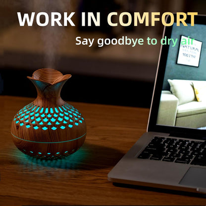 Colorful Cool Mini Humidifier, Flower Shape USB Personal Desktop Humidifier for Car, Office Room, Bedroom,etc. 2 Mist Modes, 7 colors,Super Quiet (Lightwood)