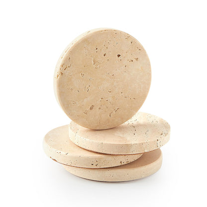 Natural Marble Coaster Set of 4.Round Drinks Coasters,Non-Ceramic/Non-Resin