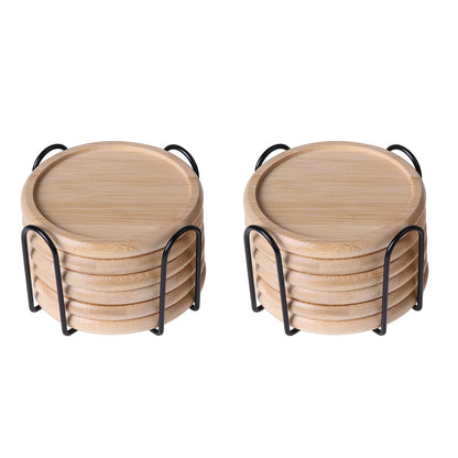 4 Inch Bamboo Drink Coasters Set with Holder, Non-Slip and Non-Stick,Protect Furniture from Water Stains and Heat Damage，Suitable for Dining Tables, Kitchens, Offices, Bars,Terrace. 【8 Pack】