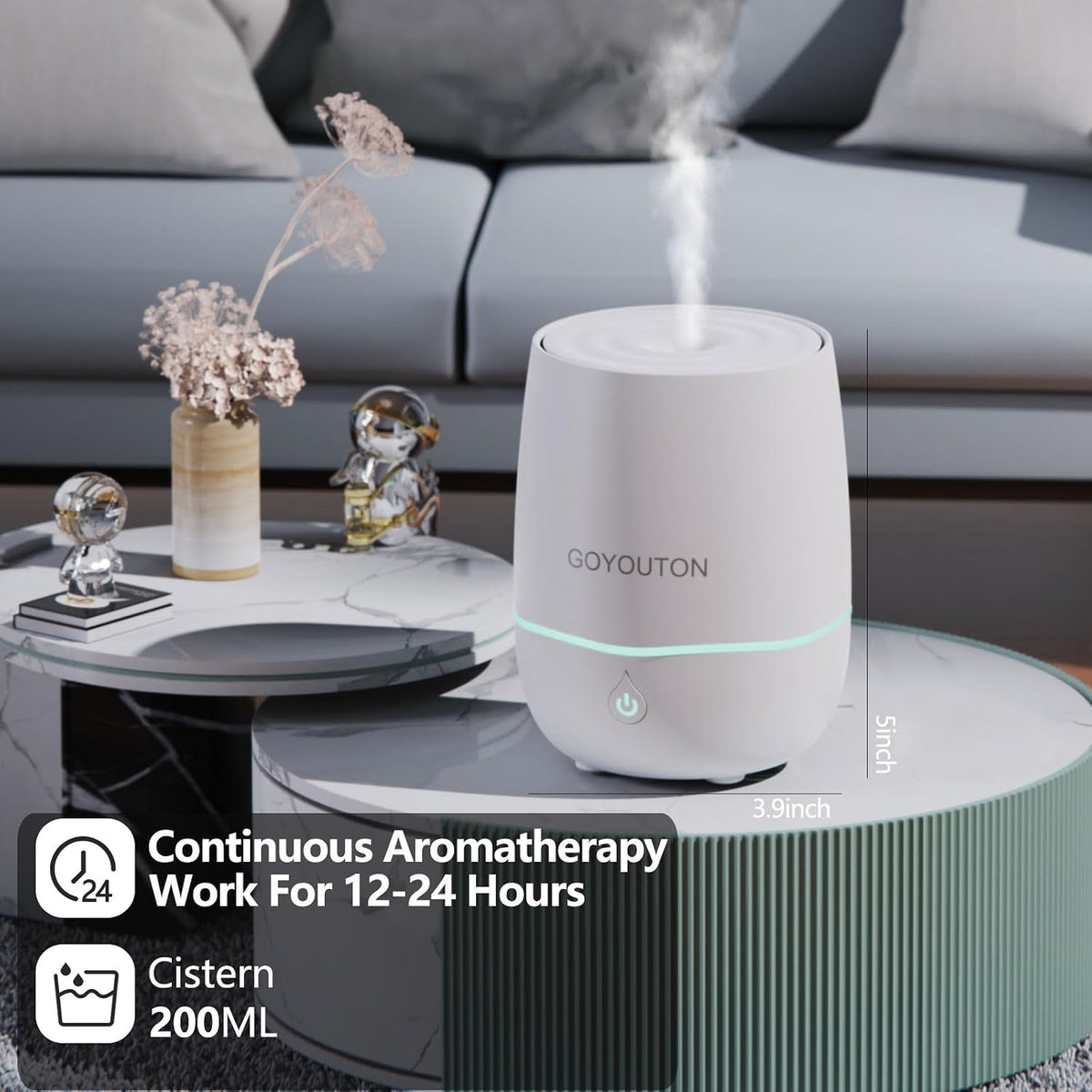 Essential Oil Diffuser, 200ML Diffusers for Home Scent Aromatherapy Diffuser Air Desk Humidifier Oil Diffuser romfor Bedroom Room Office with 7 Color LED Lights Quiet Waterless Auto Shuts-off (White)