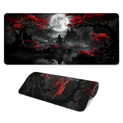 Gaming Mouse Pad with Anti-Slip Rubber Base, Extended Large Computer Mouse Mat with Stitched Edges, Long XL Anime Mousepad for Laptop and Keyboard, 31.5 x 11.8 inch (Pink Cherry Blossom)