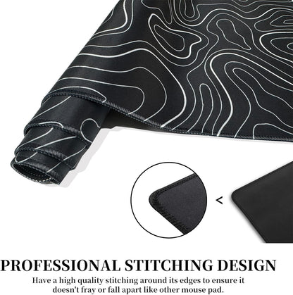 HGWALP Black Topographic Large Gaming Mouse Pad Extended XXL(900 * 400 * 3MM) Mouse Mat Long Desk Pad with Stitched Edges for Keyboard Home Office Gaming Work Big Desk Mat
