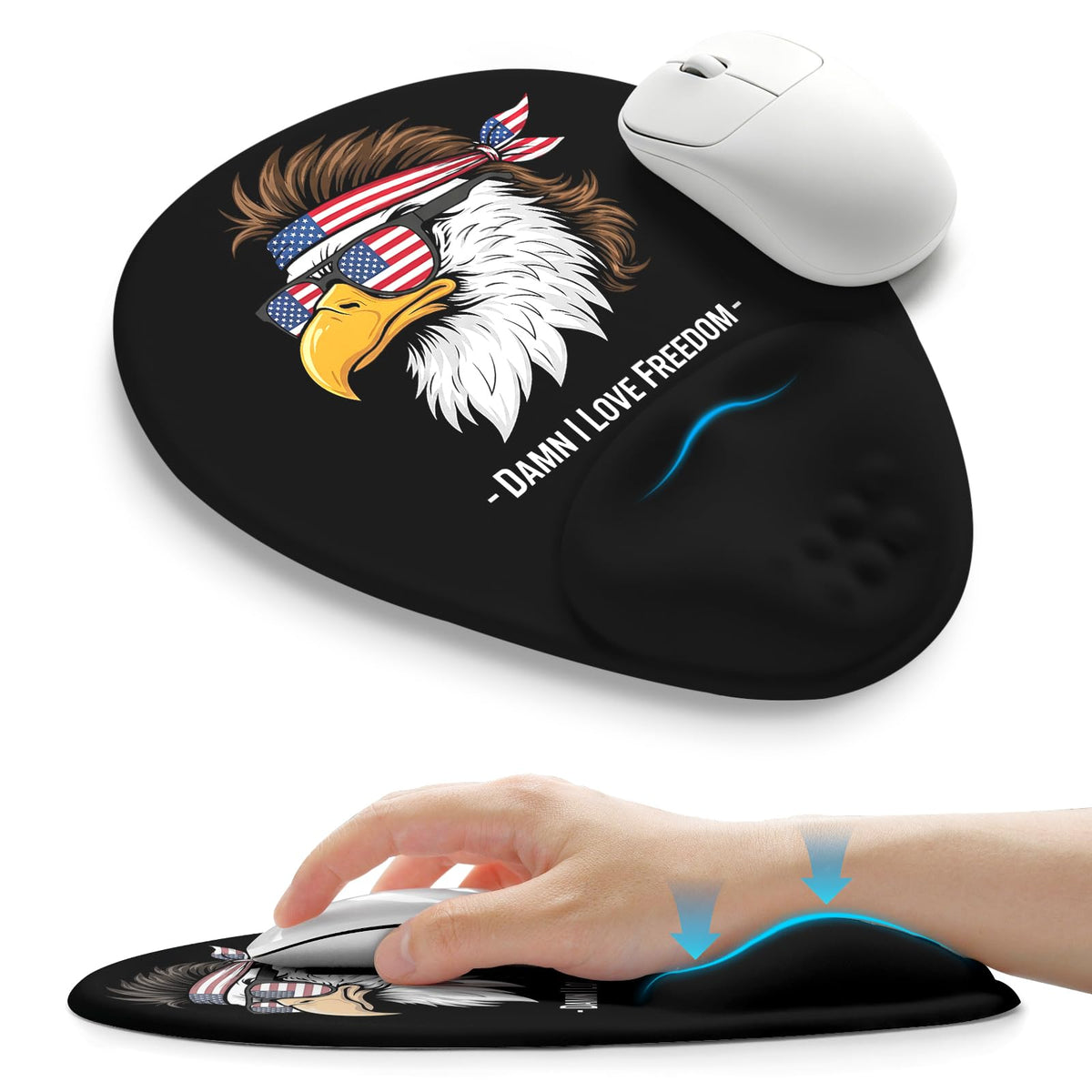Palm-Rest and Wrist-Hugging Mouse Pad Wrist Rest, Ergonomic Wrist Support with Curve Fitting Cushioned Memory Foam for Carpal Tunnel Pain Relief, 9.9 x 8.3 Inch, Dark Night Black