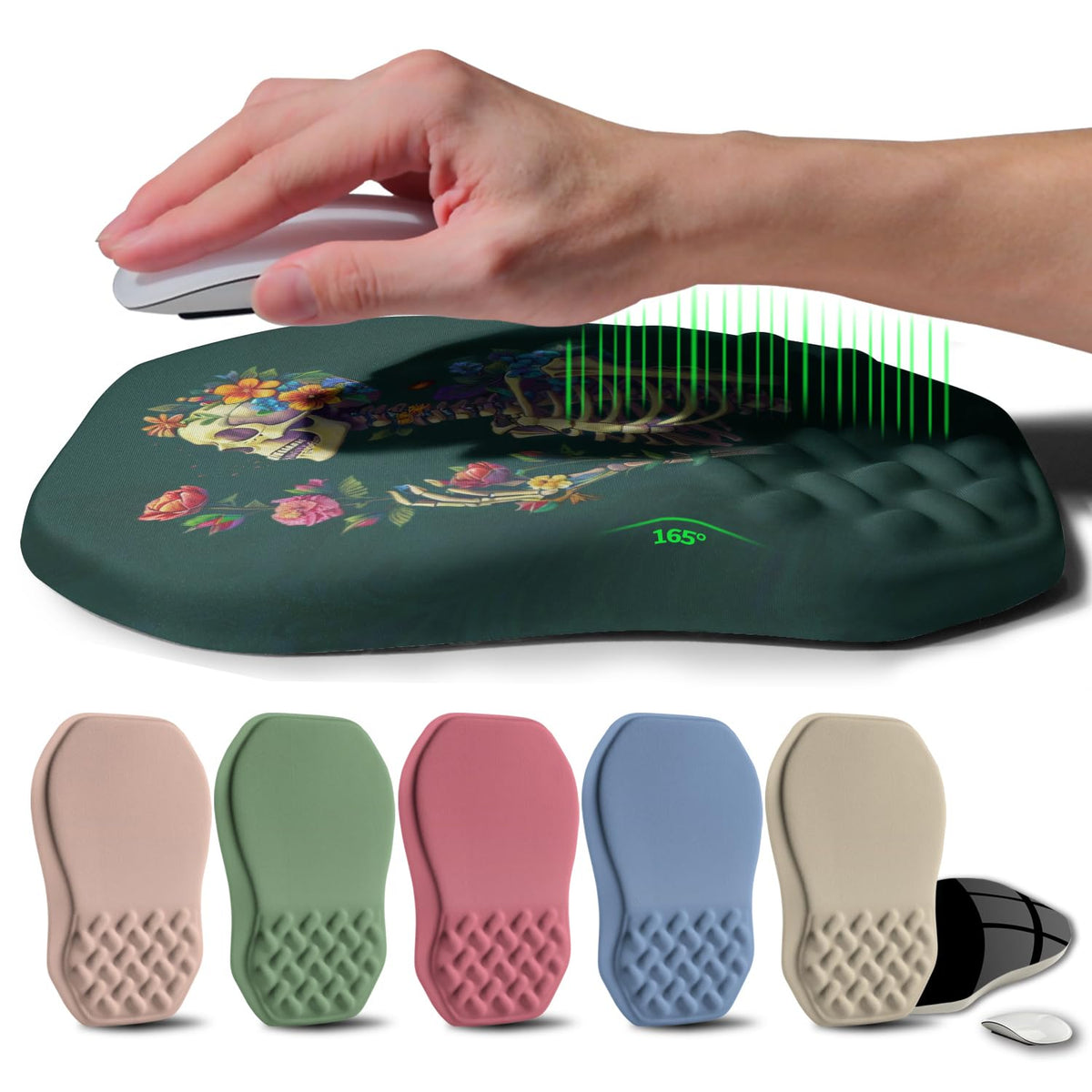 Ergonomic Raised Mouse Pad Wrist Support with Bilateral Slope Memory Foam Mousepad for Wrist Rest and Carpal Tunnel Pain Relief 11.8x7.9〃 Black