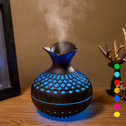 Colorful Cool Mini Humidifier, Flower Shape USB Personal Desktop Humidifier for Car, Office Room, Bedroom,etc. 2 Mist Modes, 7 colors,Super Quiet (Lightwood)