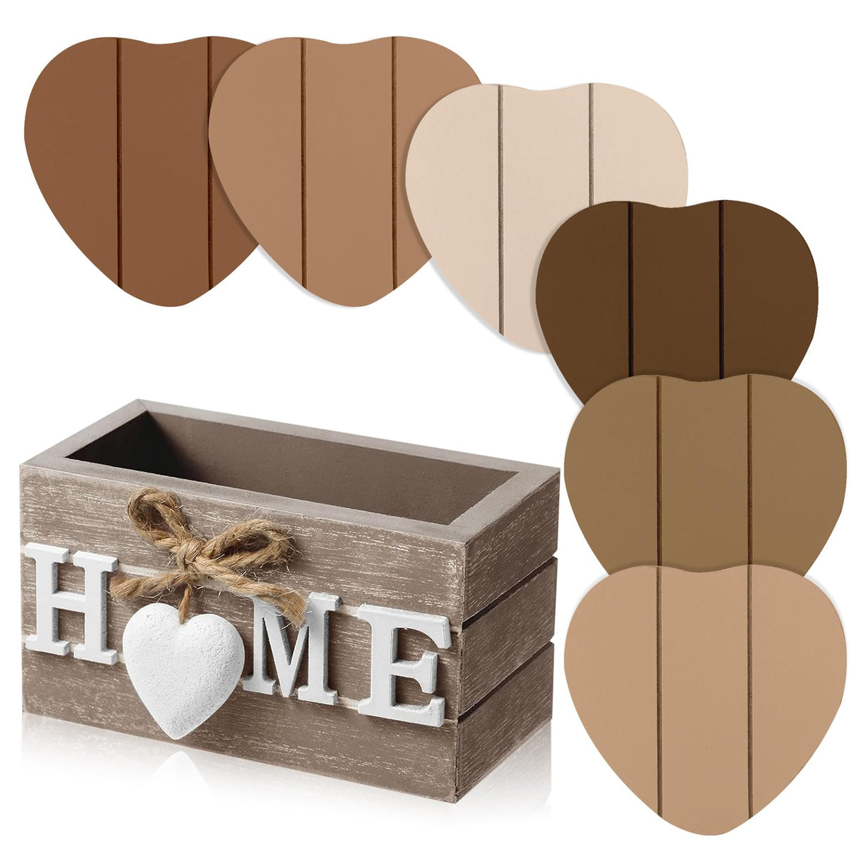 Patelai 6 Pcs Wooden Heart Coasters Set with Holder, Home, Blue