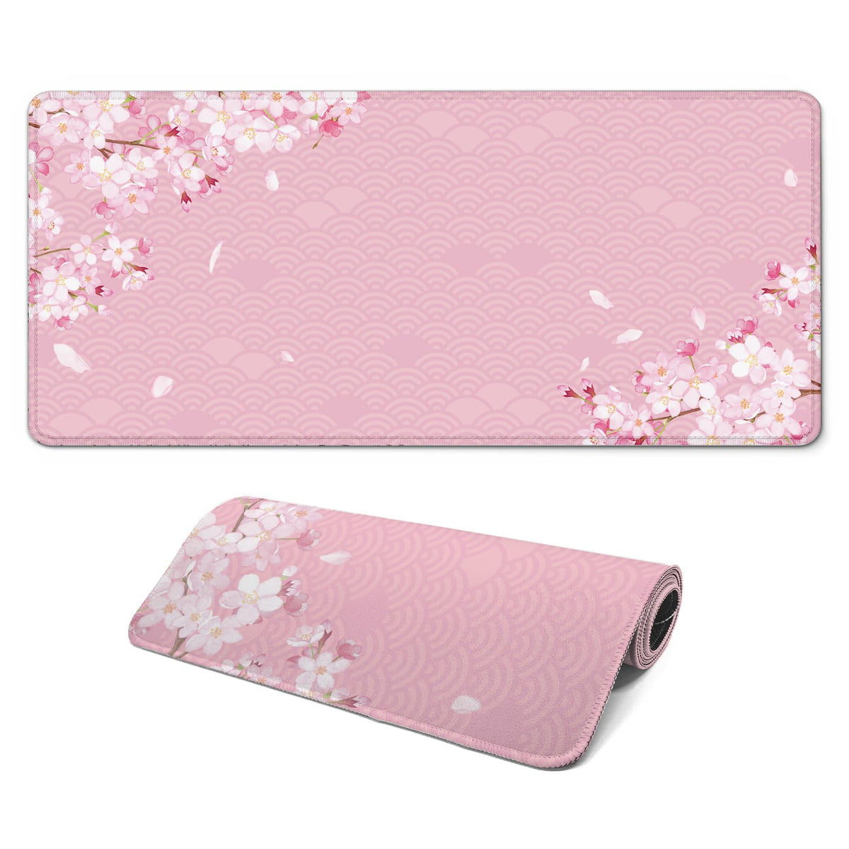 Gaming Mouse Pad with Anti-Slip Rubber Base, Extended Large Computer Mouse Mat with Stitched Edges, Long XL Anime Mousepad for Laptop and Keyboard, 31.5 x 11.8 inch (Pink Cherry Blossom)