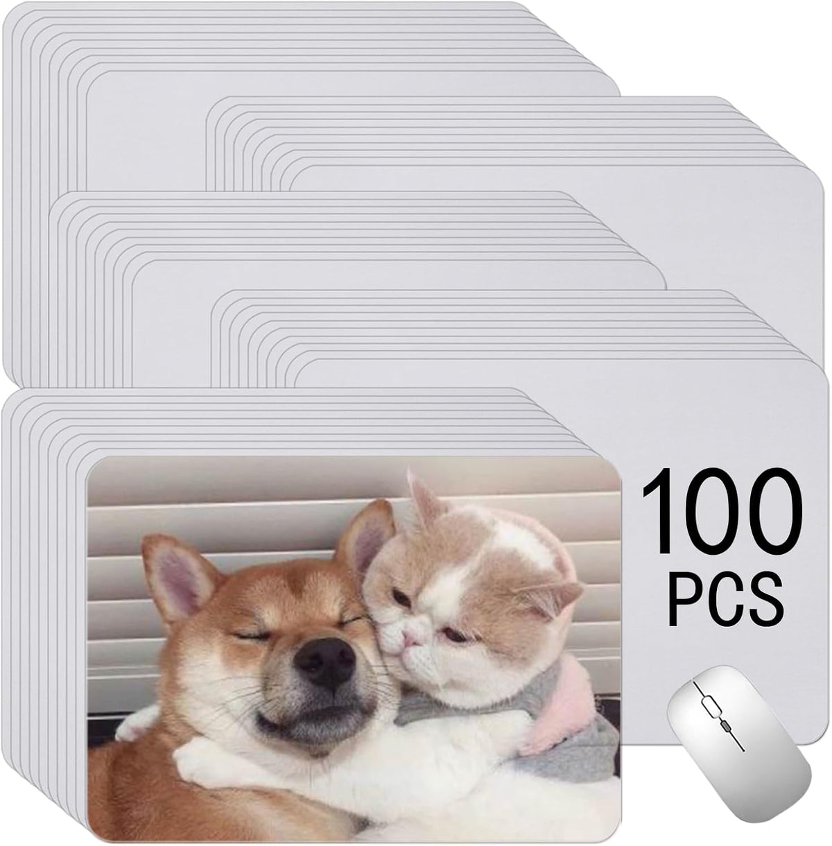 100 PCS White Mouse Pad for Heat Transfer, Bulk Mousepad for Heat Press Printing Crafts Custom Photos Non Slip Bottom 24x20x0.2CM