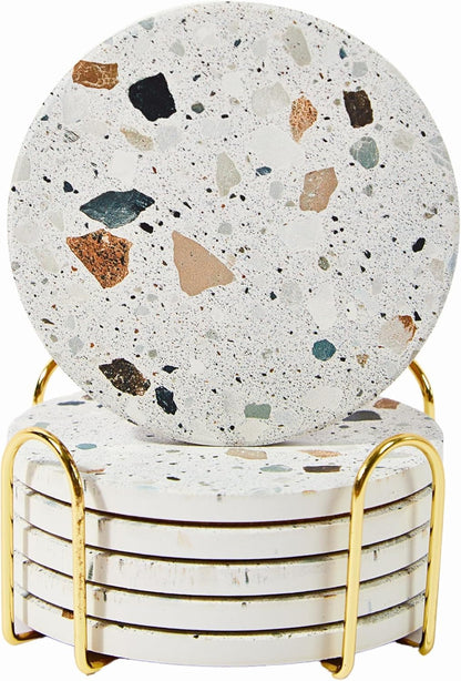 Terrazzo Coasters Set of 6, Colorful Boho Absorbent Ceramic Coasters