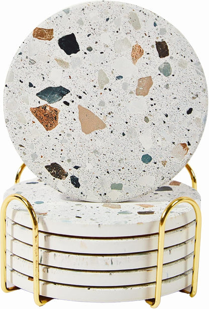 Terrazzo Coasters Set of 6, Colorful Boho Absorbent Ceramic Coasters