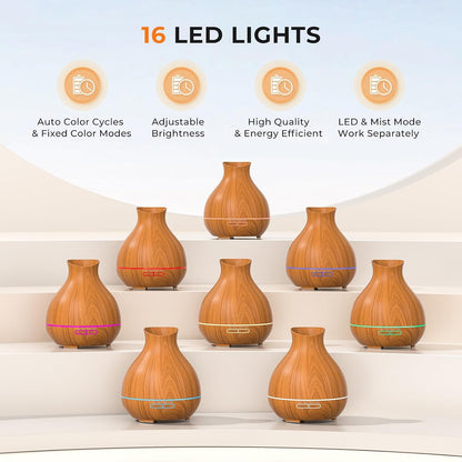 Aromatherapy Essential Oil Diffuser 550ml 12 Hours Wood Grain Aroma Diffuser with Timer Cool Mist Humidifier for Large Room, Home, Baby Bedroom, Waterless Auto Shut-off,7 Colors Lights Changing