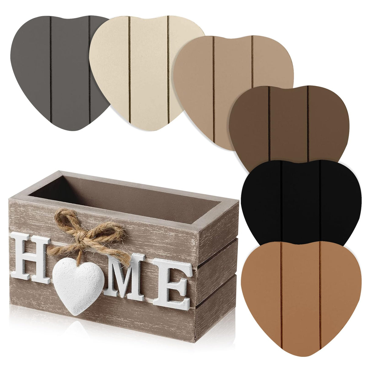 Patelai 6 Pcs Wooden Heart Coasters Set with Holder, Home, Blue