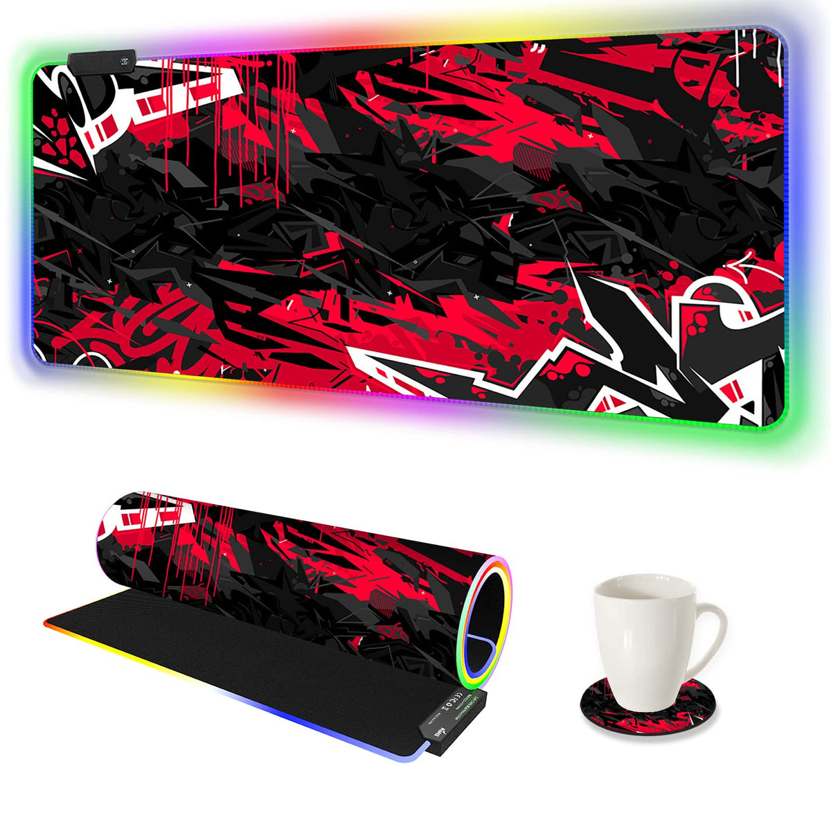 AIMSA RGB Gaming Mouse Pad Extended, Large Led Mousepads Non-Slip Rubber Base with 14 Lighting Modes, Computer Keyboard Mat Soft Desk pad Waterproof 35.4 x 15.8 inches, Galaxy Nebula Universe