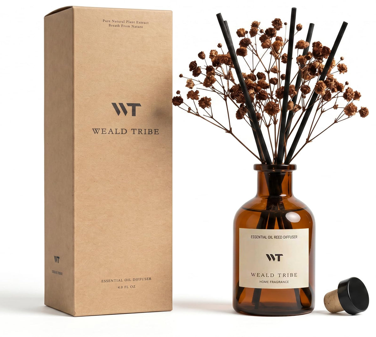WEALD TRIBE Flower Reed Diffuser Set Eucalyptus & Lavender Scent for Room Bathroom Accessories Shelf Decor & Air Fresheners, Sticks Defusers with 4.0 fl oz Home Fragrance Oils, Office Gift