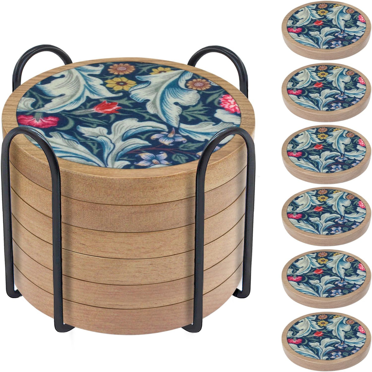 Wood Coasters for Drinks, Minacun Absorbent Coaster Sets of 5, Drinks Coasters for Coffee Tabletop Protection, Non-Slip, Non-Stick, Suitable for Kinds of Cups Wooden Table Drink, 4.3 Inches Black