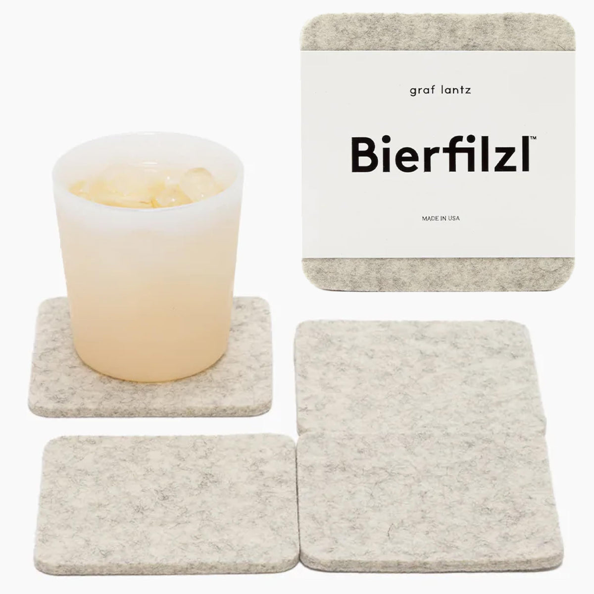 Graf Lantz - Bierfilzl Merino Wool Round Coasters Set of 4 - Heather White (4" Circles) - Absorbs 30% of Weight, German Wool - Heat Resistant, Sustainable, & Reusable - Home Decor & Coffee Table Decor