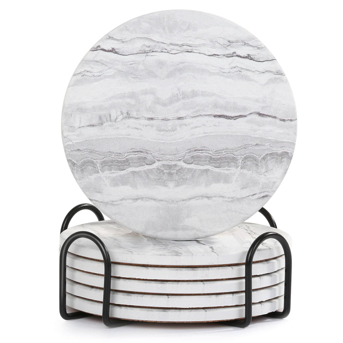 Acejoz Drink Coasters Set of 6, Absorbent Coaster for Coffee Table Decor, Marble Style Ceramic Coaster for Home Decor, 4 Inches