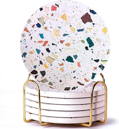 Terrazzo Coasters Set of 6, Colorful Boho Absorbent Ceramic Coasters
