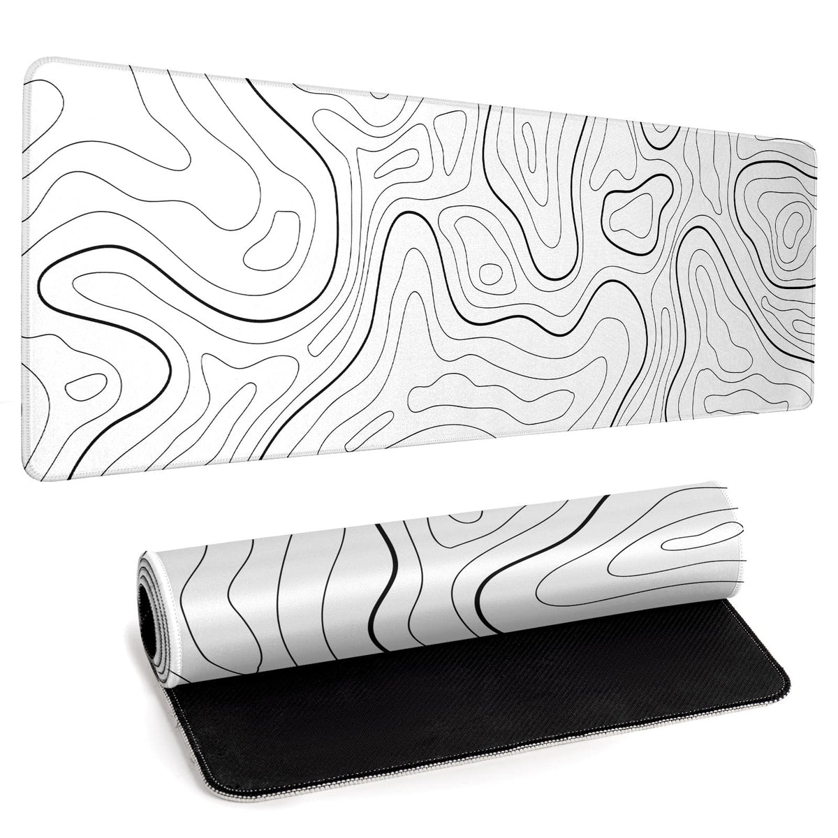 Large Topographic Map Gaming Mouse Pad for Desk Black Desk Pad with Non-Slip Rubber Base Stitched Edge Desk Organizers and Accessories Desk Decor