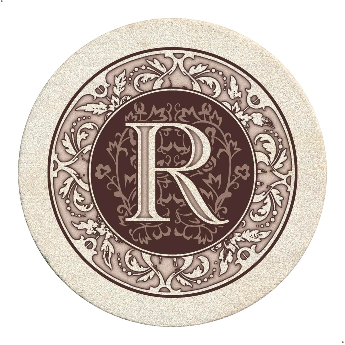 Thirstystone Monogram Round Natural Sandstone Coaster 4 Pack (Letter B)