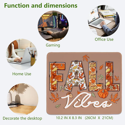 Cztulip Fall Vibe Mouse Pad,Rustic Retro Maple Leaf Pumpkin Acorn Mouse Mat